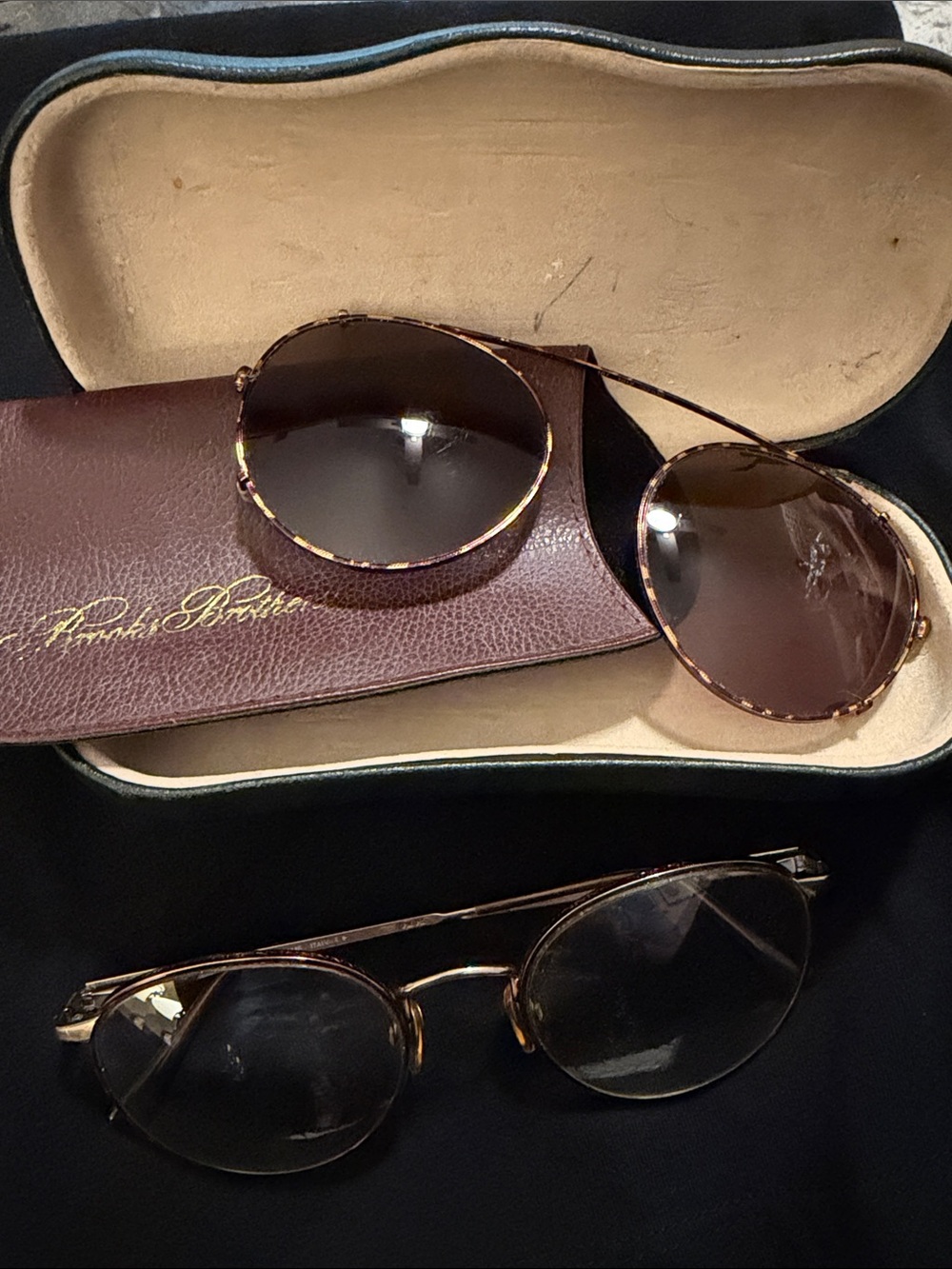 Vintage Brooks Brothers Eye Glasses with Clip on Sunglasses